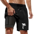 thumbnail image 4 of ibiyuan Men Swim Trunks Long with Compression Liner Quick-Dry Mens Bathing Suits 2 In 1 Beach Board Shorts Pockets Comfortable Hawaiian Print Beach Cruise Water Park Gym Swimwear,Black-g, 4 of 4