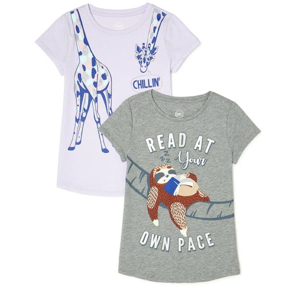 Animal Big Girls 2-Pk T-Shirts, Gray and Purple (XL 14/16)