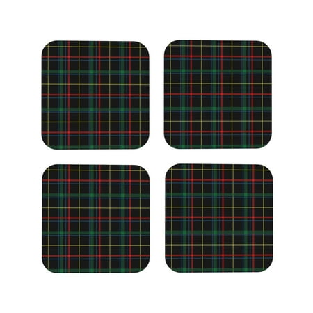 

Fuzoiu Buffalo Plaid Dark Green Print Leather Coasters Set Drink Coasters Set of 4 for Tabletop Protection Durable PVC Coasters Home Décor and Housewarming Gift-Square