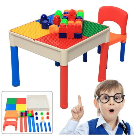 2 In 1building Blocks Table Play Build Table Set For Learning Education Indoor Activity Outdoor Water Play Toy Storage Building Block Fun