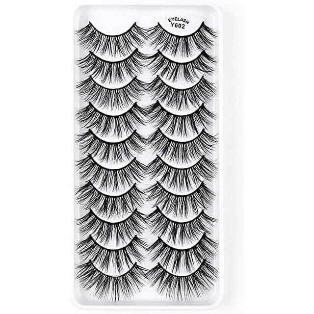 Kit de 10 pares de pestañas postizas, pestañas postizas 3D, pestañas largas naturales y esponjosas, pestañas postizas de banda suave reutilizables, extensión de pestañas de maquillaje negro de lujo