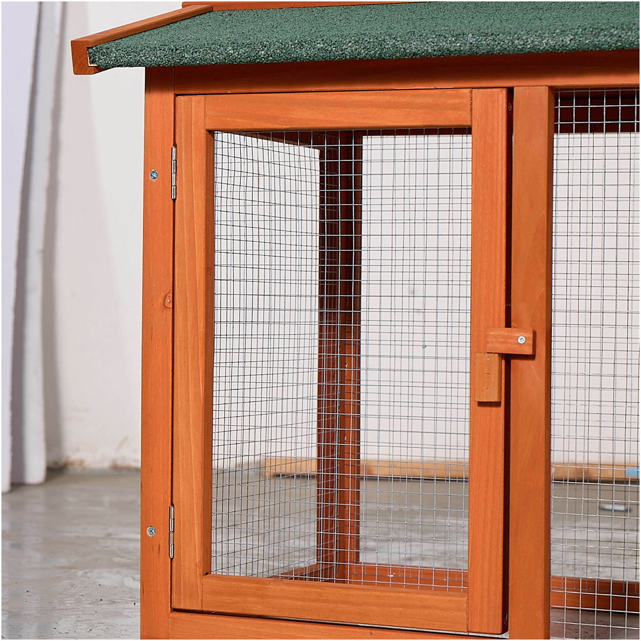 JERFIT Large Outdoor Rabbit Hutch with Run, Wooden Bunny Cage House, Waterproof Roof, Pull Out Tray, Ramp for Rabbits, Chickens, Guinea Pigs