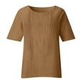 thumbnail image 4 of Ecqkame Women's Cotton Linen Lightweight Tops Summer Casual Loose Half Sleeve Crew Neck Shirt Side Split Solid Color Trend Tunic Tops Coffee M, 4 of 5