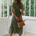 thumbnail image 6 of BLVB Summer Fall Dresses for Women 2025 Short Sleeve Trendy Beach Midi Dress Square Neck Tiered Boho Sundress, 6 of 7