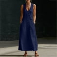 thumbnail image 6 of Axiiglly Summer Dresses for Women Cotton Linen V Neck Sleeveless Boho Beach Flowy Maxi Sundresses with Pockets, S-3XL, 6 of 8