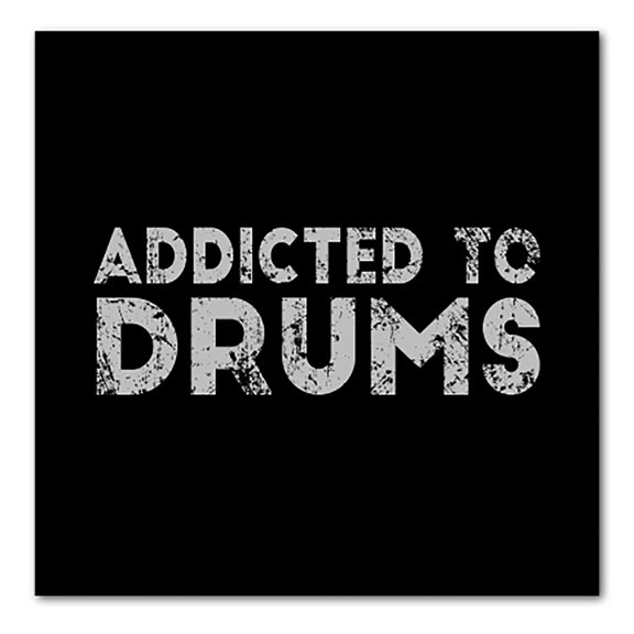 DistinctInk Custom Bumper Sticker - 3" x 3" Decorative Decal - Black Background - Addicted to Drums