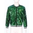 thumbnail image 3 of Miutii Kids Girls Sequin Bomber Jacket Zipper Lightweight Long Sleeve Sparkle Jackets Outerwear Green 8, 3 of 7