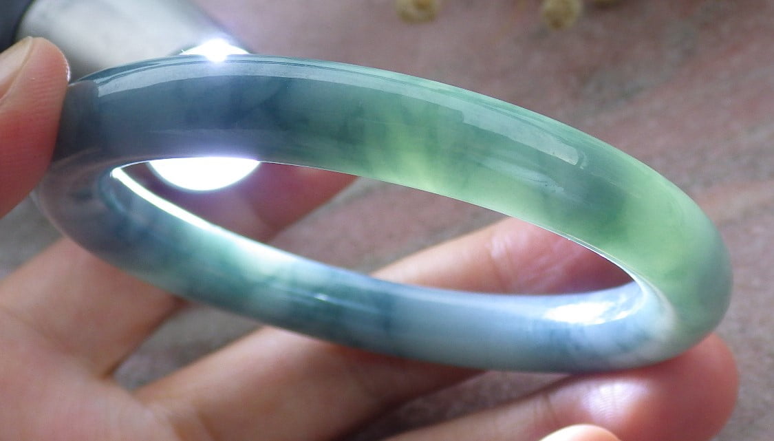 Lavender Green Natural A JADE Jadeite Circle Bangle Bracelet 54.6 mm 680196 TN
