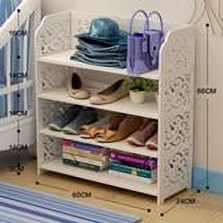 SalonMore 4 Tier 12 Pairs Shoe Rack Wood-plastic Board Four Tiers Multifunctional Storage Shelf Cabinet Space Saving