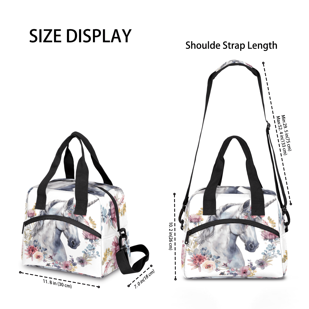 Herdesigns Floral Unicorn Horse Insulated Lunch Bag for Women Men Adults Large Reusable Lunch Box Leakproof Portable Cooler Tote Bags with Adjustable Shoulder Strap
