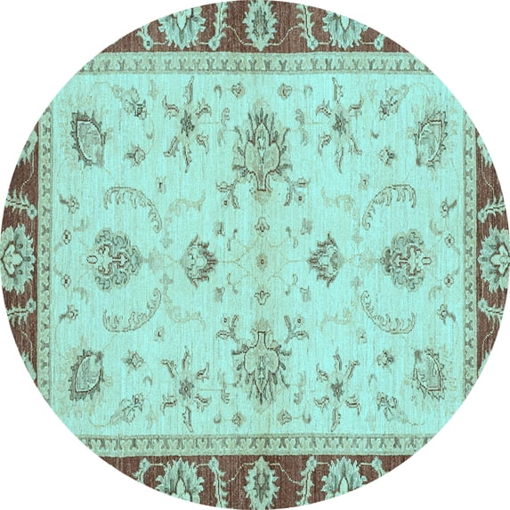 Ahgly Company Indoor Round Abstract Light Blue Modern Area Rugs, 8' Round