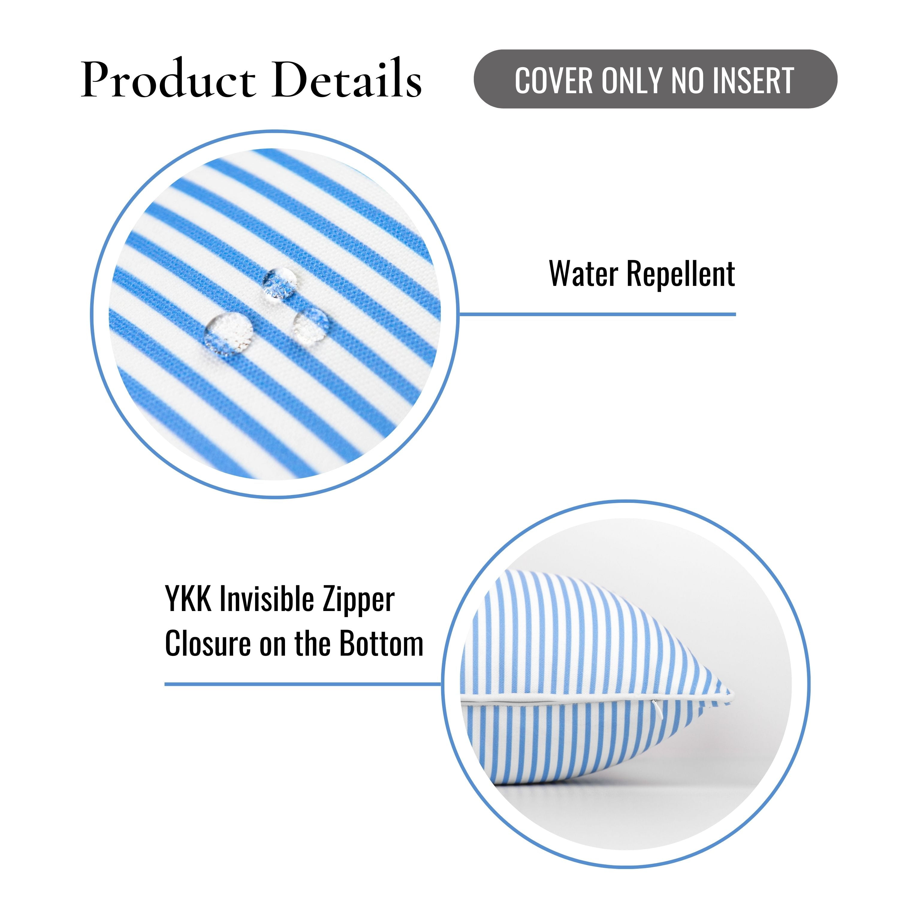 Hofdeco Premium Coastal Patio Indoor Outdoor Pillow Cover Only, 20"x20" Water Repellent for Backyard, Couch, Cornflower Blue Stripe