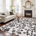 thumbnail image 2 of Non-Slip Rug Pad Rugs Pastoral Black Flower Leaf Rectangle Area Rugs 5x7Ft Soft Carpet Pads for Living Room Kids Room, Vintage Farmhouse Pattern on Linen, 2 of 9