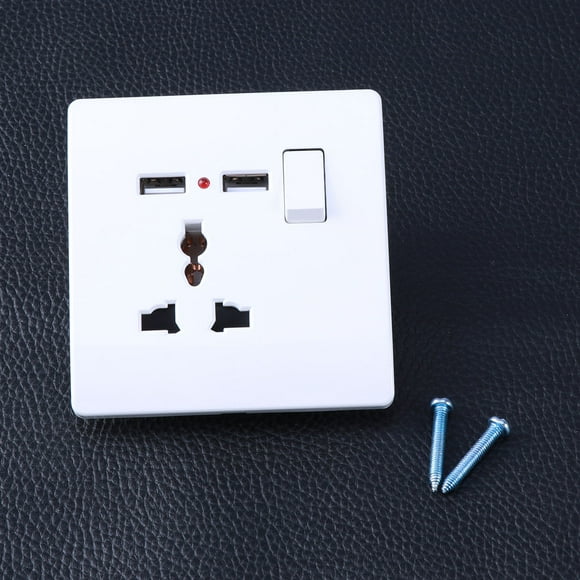 SKISUNO 1Set Universal 2A Dual USB Output 3-Pin Wall Socket Charger White Plastic Metal Square Electric Outlets
