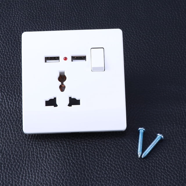 ORDDIART 1Set Universal 2A Dual USB Output 3-Pin Wall Socket Charger with ON/OFF Switch for Travel Use 8.5*3.3in