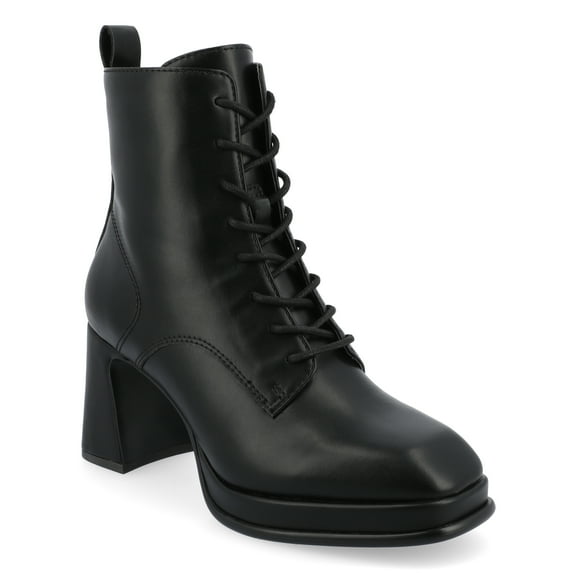 Journee Womens Kalindi Lace Up and Zip Entry Square Toe Booties, Widths Available