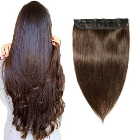 S-noilite 100% Remy Human 3/4 Full Head 1 Piece 5 Clips Clip in Remy Human Hair Extensions Silky Straight