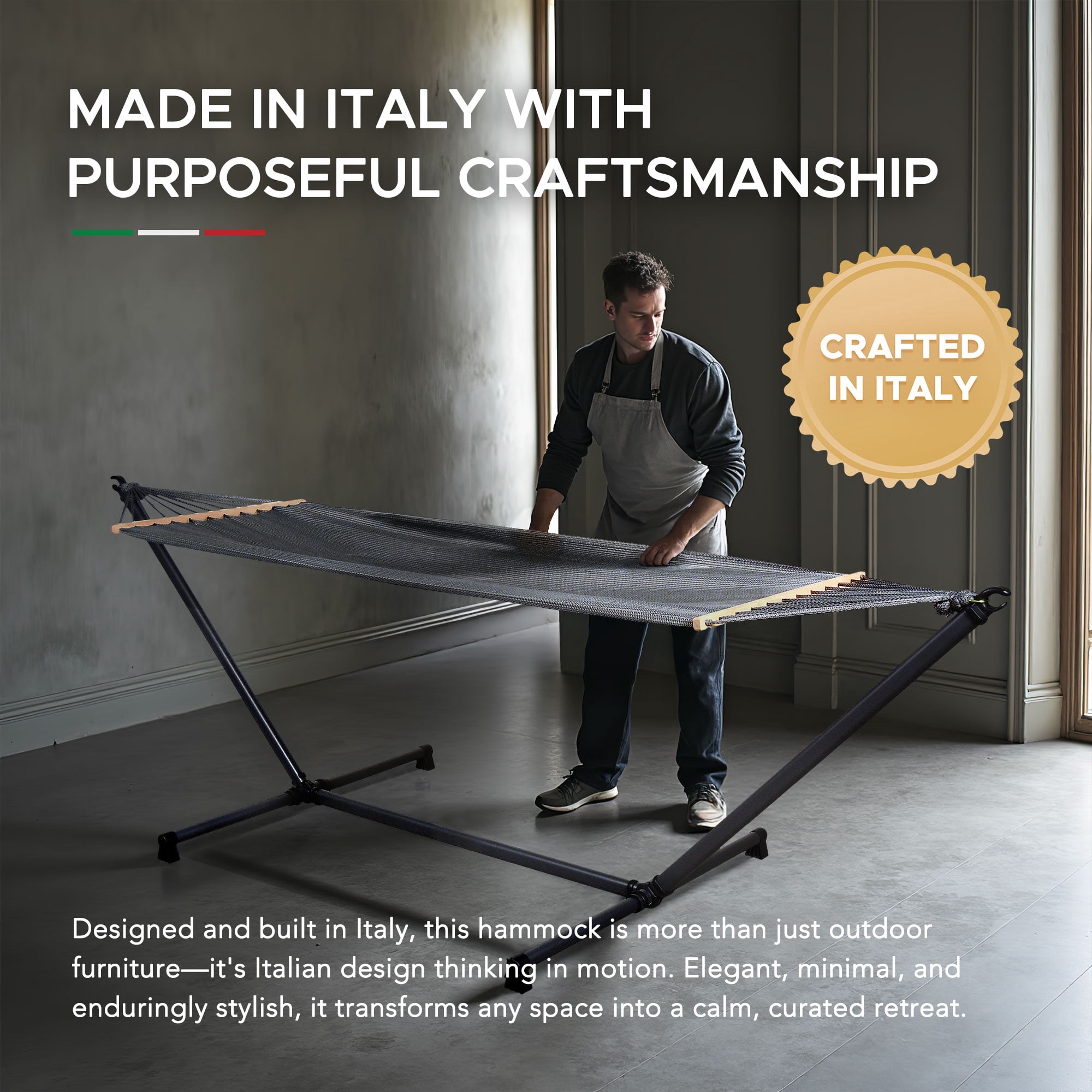 Sunjoy Outdoor Hammock with Stand Steel Metal Hammock Crafted in Italy