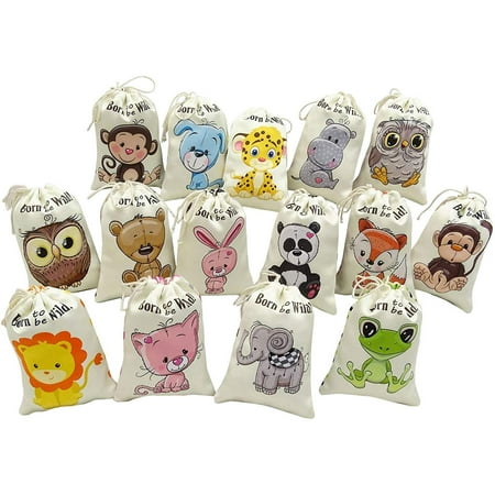 Darling Souvenir 15 x Born To Be Wild Favor Bags Jungle Animal Theme Birthday Party Thank You Drawstring Pouches