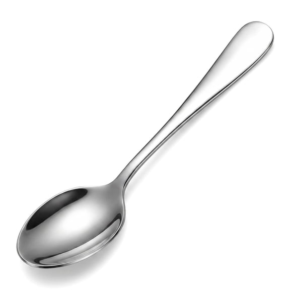Basics Stainless Steel Dishwasher Safe Dinner Spoons with Round Edge, Large Tablespoons, Substantial Weight, 7.9 inches, Silver, Pack of 12
