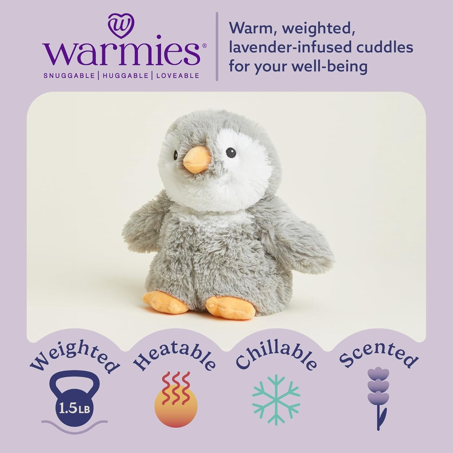 warmies 13” Penguin Stuffed Animal, Microwavable Heated Plushies and Weighted Soft Plush Toys