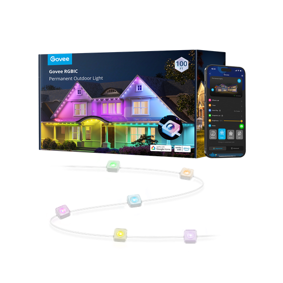 Govee 100ft RGBIC Permanent Outdoor Lights with 72 Lights, White version