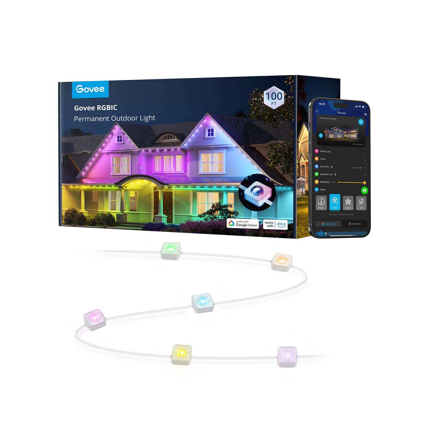Govee 100ft RGBIC Permanent Outdoor Lights with 72 Lights, White version