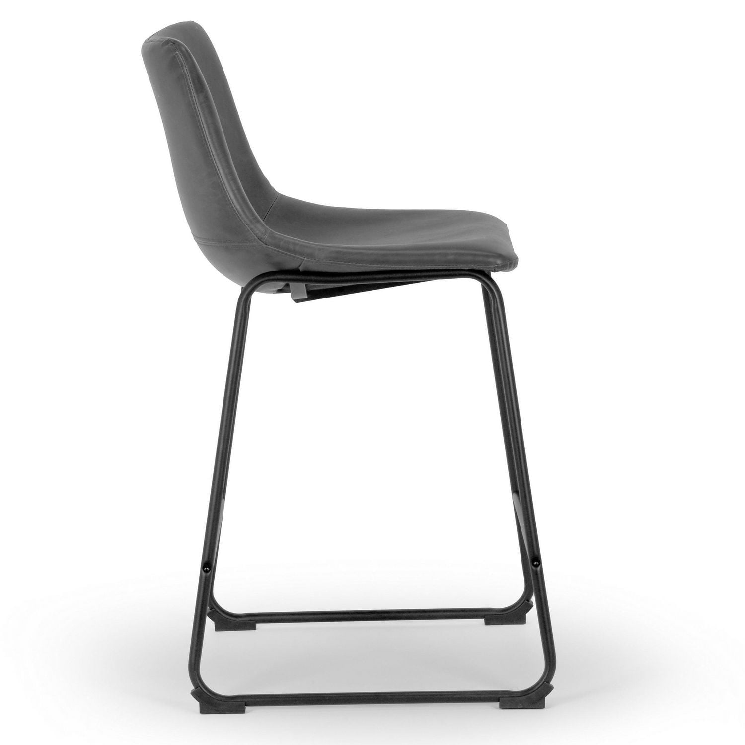Tabouret Landon en cuir noir avec pieds en métal noir, hauteur de comptoir : 66 cm, pour cuisine et café.