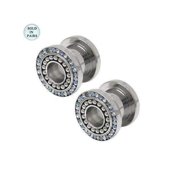 Solid Ear Plugs Gauges Screw Fit Piercings with CZ Gems 4G 0 Gauge