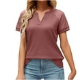 thumbnail image 2 of Summer Saving Wycnly Cute Tops for Women Short Sleeve V-Neck Solid T shirts Summer Sexy Lace Trim Soft Knitted Waffle Tunic Blouse Red M Clearance Clothes, 2 of 4