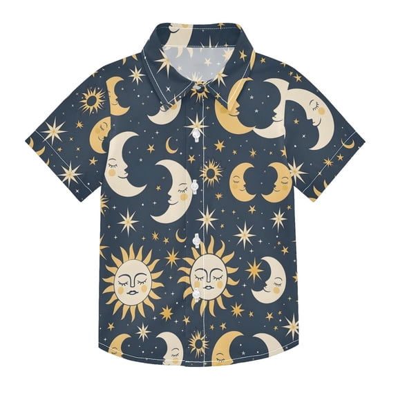 Dailycode Small Short Sleeve Button Down Shirts Sleeping Sun and Moon Casual Shirt 3-10 Years