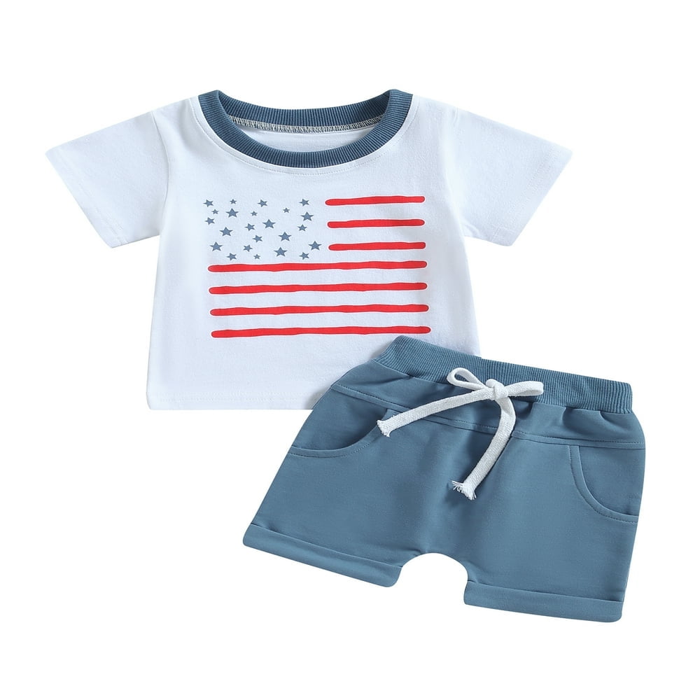 Toddler Baby Boy 4th of July Outfits Short Sleeve Letters T Shirt Tops Drawstring Shorts Independence Day Clothes Blue 2 3 Years Walmart