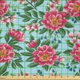 thumbnail image 2 of Ambesonne Peony Fabric by the Yard Microfiber, Spring Season Composition, 1 Yard, Pale Blue Green Pink, 2 of 4