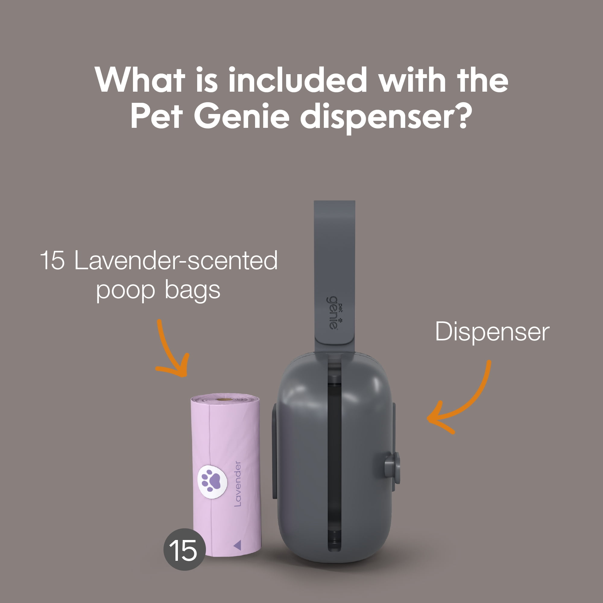 Pet Genie on the Go Dog Poop Bags Dispenser, Roll of 15 Lavender-Scented Bags Included