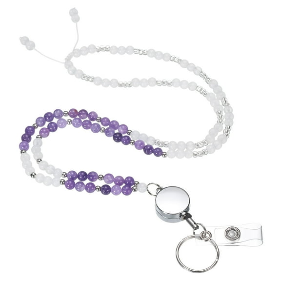 Uxcell 33.1" Teacher Lanyard ID Badge Lanyards with Clips for Women Beaded Lanyard Cute Teacher Gifts Chains Keychains, Purple