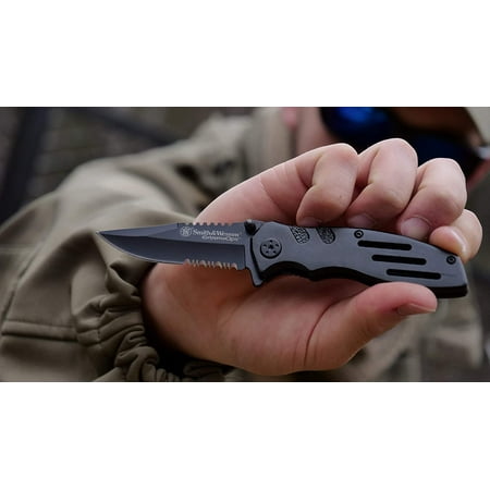 Smith & Wesson Extreme Ops SWA24S 7.1in S.S. Folding Knife with 3.1in Serrated Clip Point Blade and Aluminum Handle for...