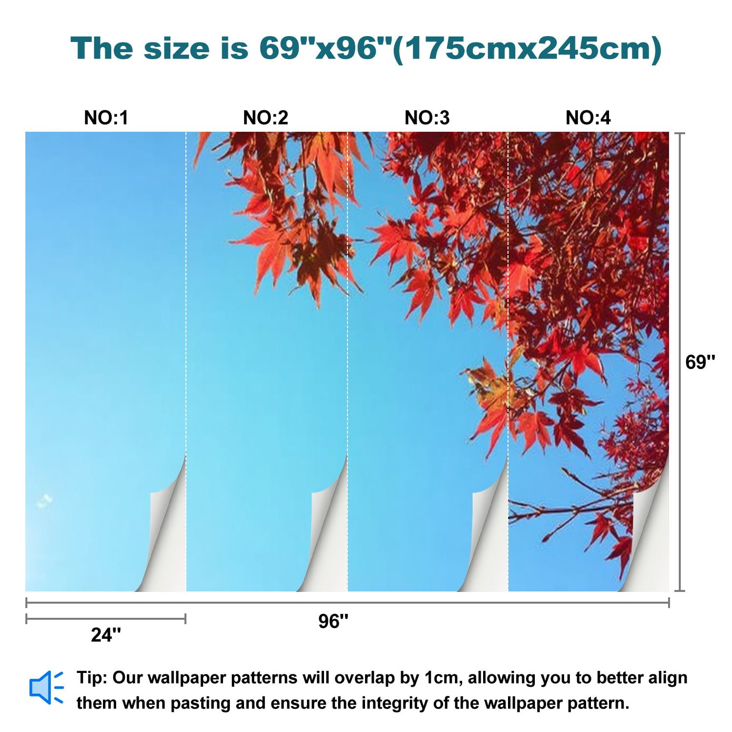 Peel and Stick Wallpaper autumn leaves japanese maple tree stand out against blue sky Modern Art Wall Mural Decor Self Adhesive and Removable 69in x 98in