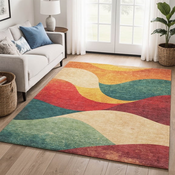Addison Rugs Mayfield Premium Machine Washable Transitional Swirls Orange Rectangle Rug, 10' x 14'