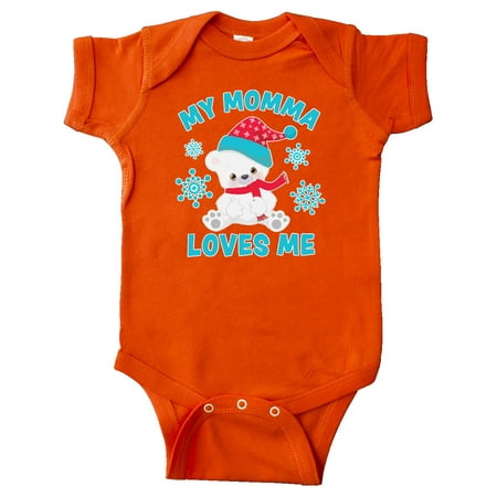 

Inktastic Polar Bear My Momma Loves Me in Santa Hat with Snowflakes Gift Baby Boy or Baby Girl Bodysuit