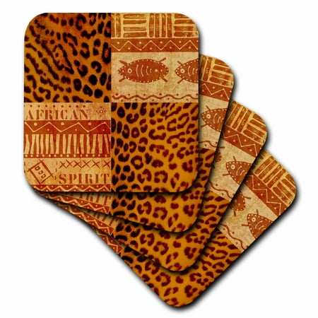 

3dRose African Ethno Style Pattern With Leopard Print - Soft Coasters set of 8