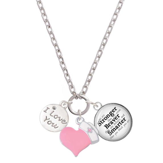 Delight Jewelry Silvertone I Love You Disc - Light Pink Heart Nurse Strong Zoe Necklace