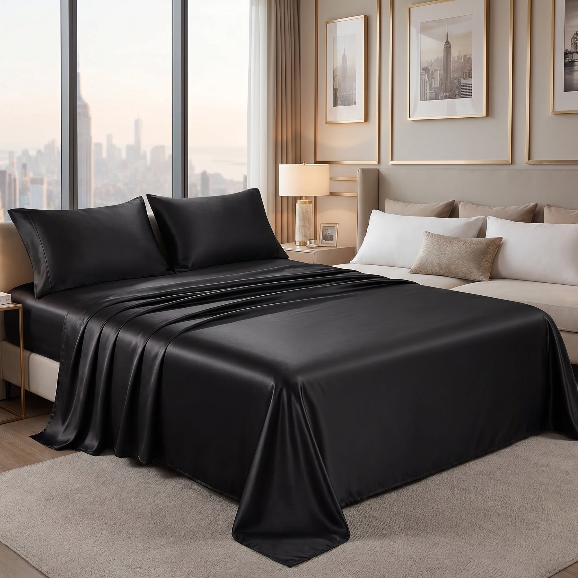 Unique Bargains Fitted Sheet Fiber Bed Sheets Breathable Soft and Comfortable 39.0"x74.8" Black