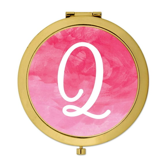 Koyal Wholesale Gold Compact Mirror Bridesmaid's Wedding Gift, Blush Pink Watercolor, Monogram Letter Q, 1-Pack