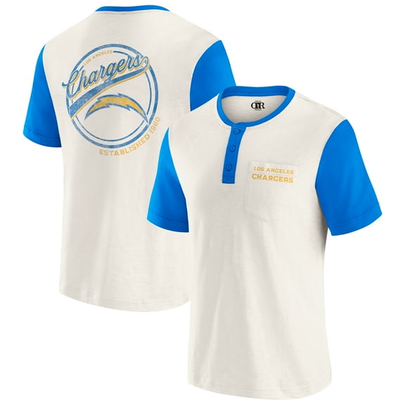 Men's Darius Rucker Collection by Fanatics Cream Los Angeles Chargers Henley Colorblock Slub Pocket T-Shirt