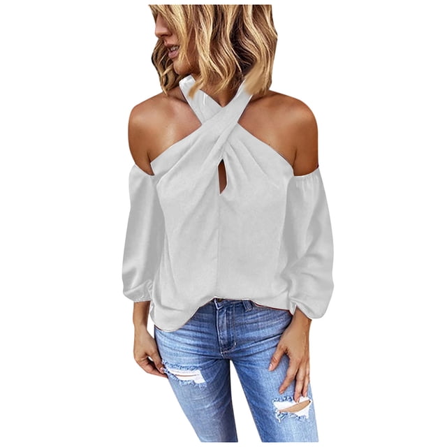 Pompotops Chemise à Manches Longues Unie Sans Dos pour Femmes, Mode, Décontractée, Sans Bretelles, Hauts pour Femmes en Solde