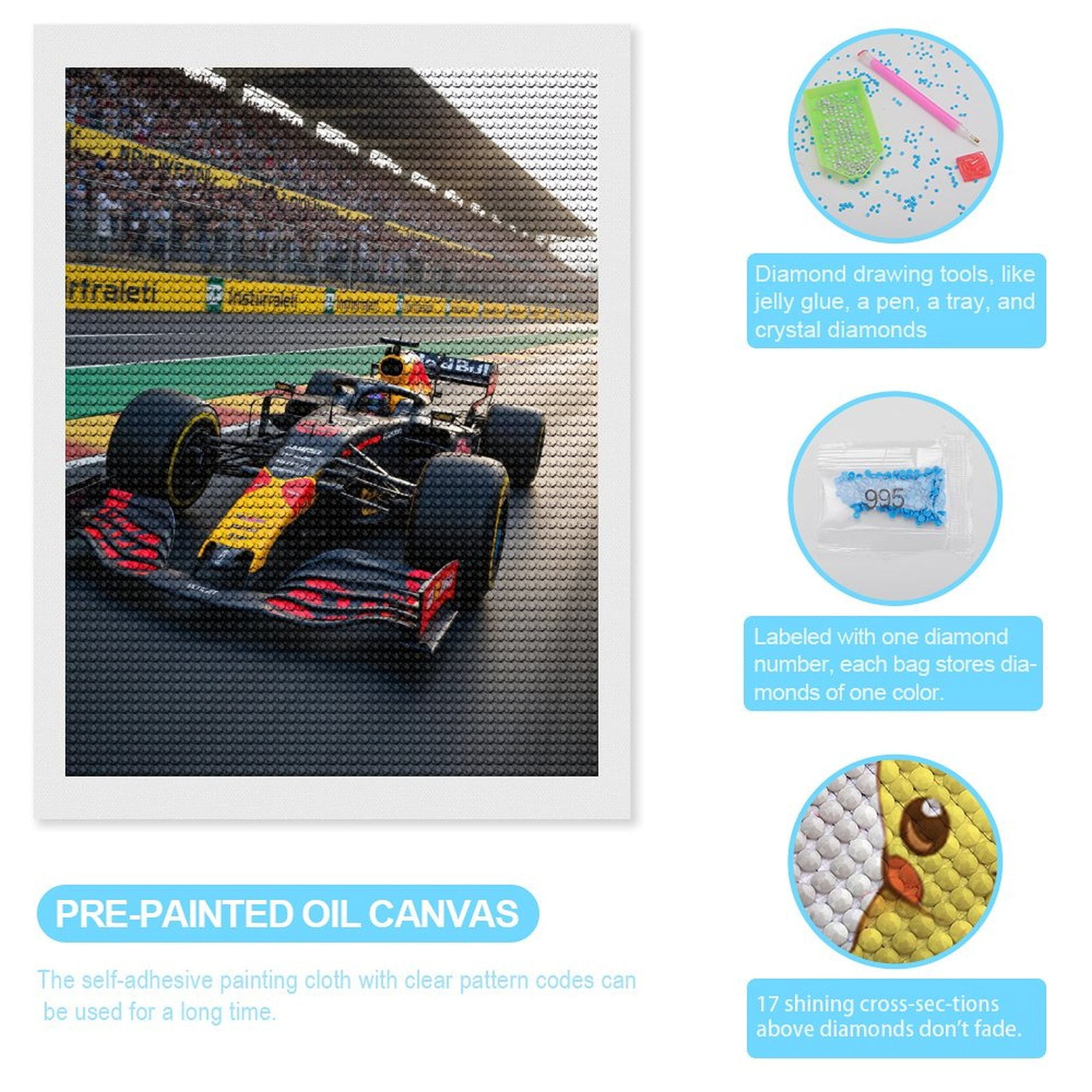 Diamond Art Kit for Adults, Speed Racing Car Track Crowd Diamond Painting for Adults Beginners, 5D DIY Diamond Art Painting Kits, Colorful Diamond Painting Craft for Home Decor 12x16