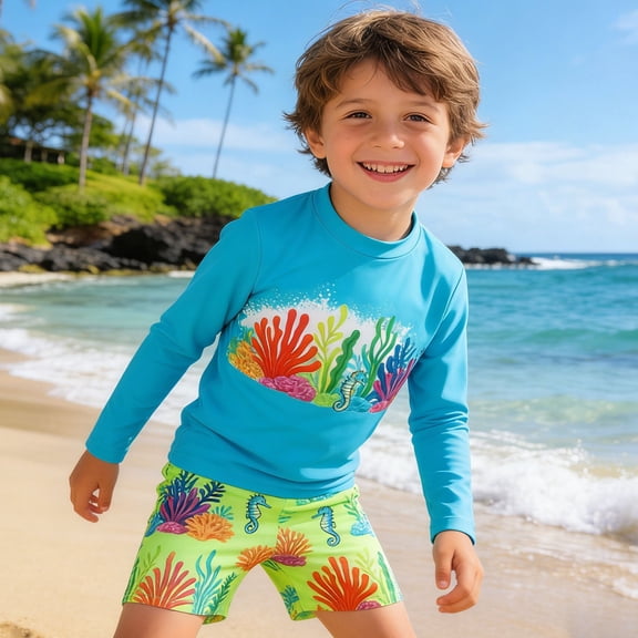Gzbliryd Swim Trunks Swimwear Set Upf 50 Swim Shirt and Bathing Suit Two-Piece Rashguard Swim Set for Boys Girls Beach Shorts Swim Shirts (Blue,11-12 Years)