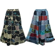 Mogul Womens Patchwork Skirt Vintage Ethnic Printed Indian Inspired Flare Style Long Skirts Lot Of 2