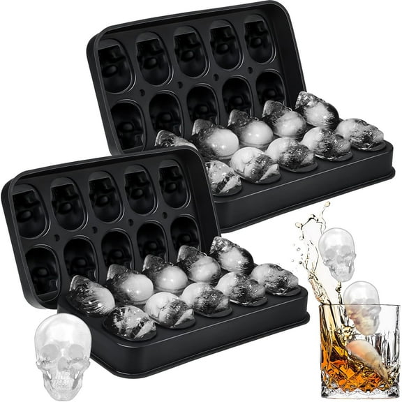 Silicone Skull Ice Cube Maker Mold Flexible Skull Ice Cube Tray for Whiskey Baking Chocolate Candy Resin(Black,2 Pack)