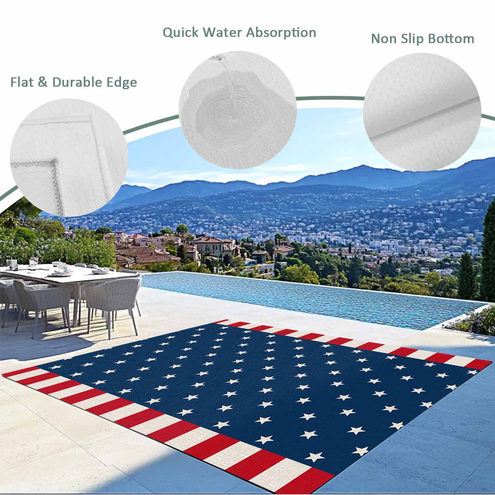 4' x 6' Outdoor Rug, Independence Day American Flag Outdoor Washable Rug Large Floor Carpet, White Star Red Stripes Non Shedding Area Rug for Outside Patio RV Porch Deck Balcony Camping Living Room